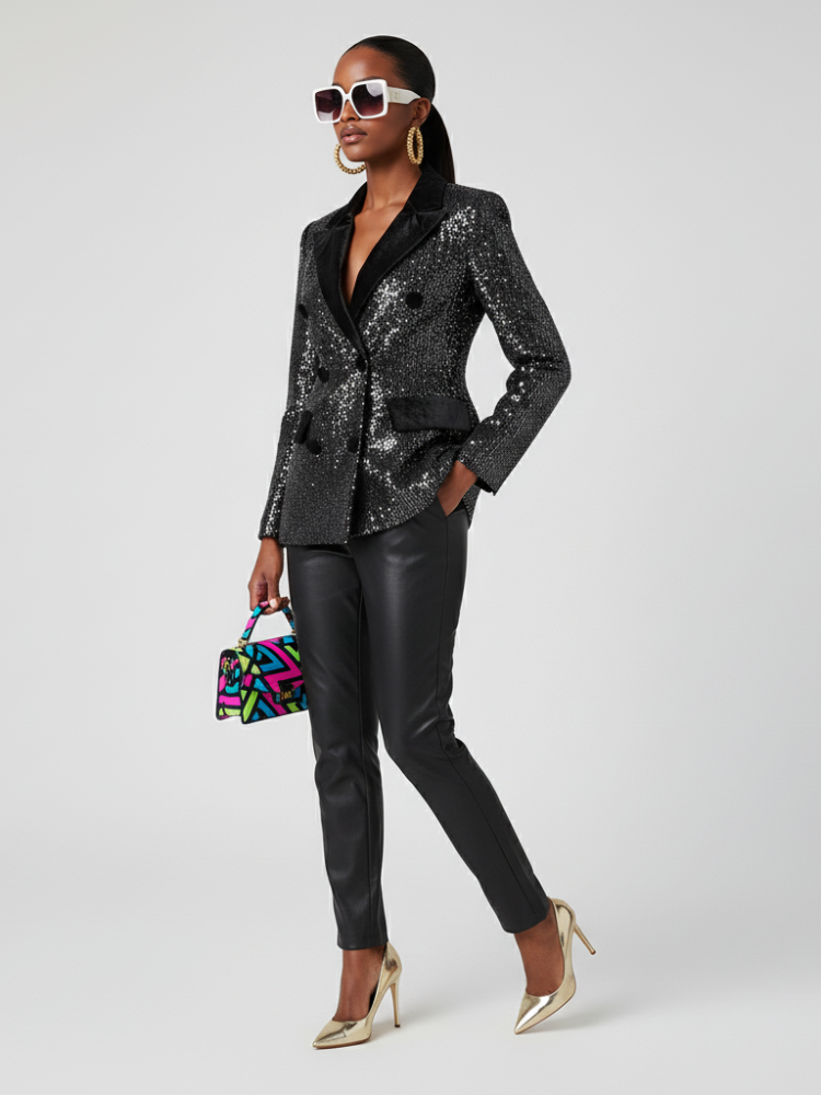 Double-Breasted Blazer Jacket Black | WEST VILLAGE