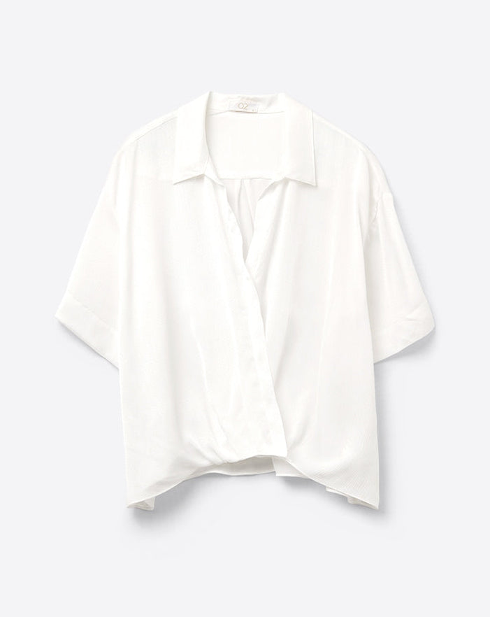 Draped Short Sleeve Blouse in White