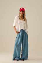 Draped Short Sleeve Blouse in White