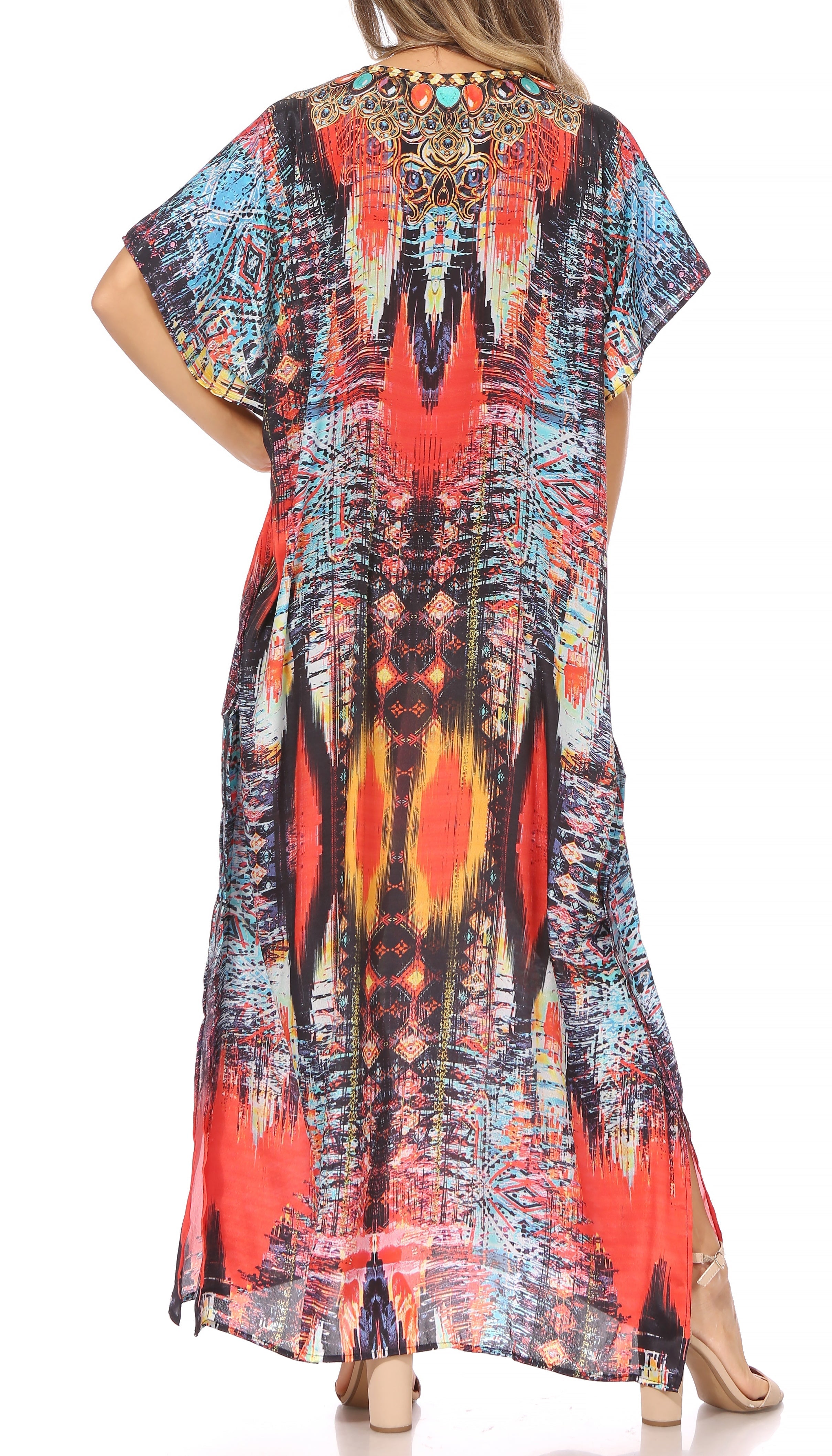 Vicky Women's Casual Short Sleeve Petite Beach Maxi Caftan Dress
