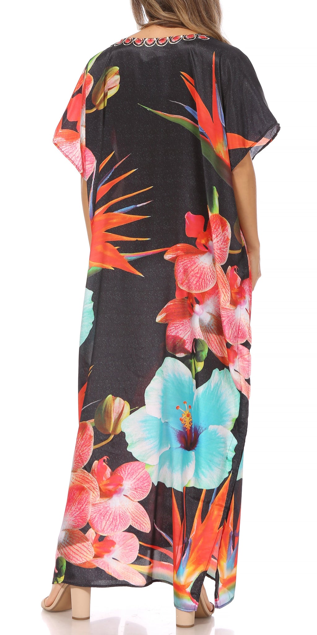 Vicky Women's Casual Short Sleeve Petite Beach Maxi Caftan Dress