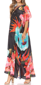 Vicky Women's Casual Short Sleeve Petite Beach Maxi Caftan Dress