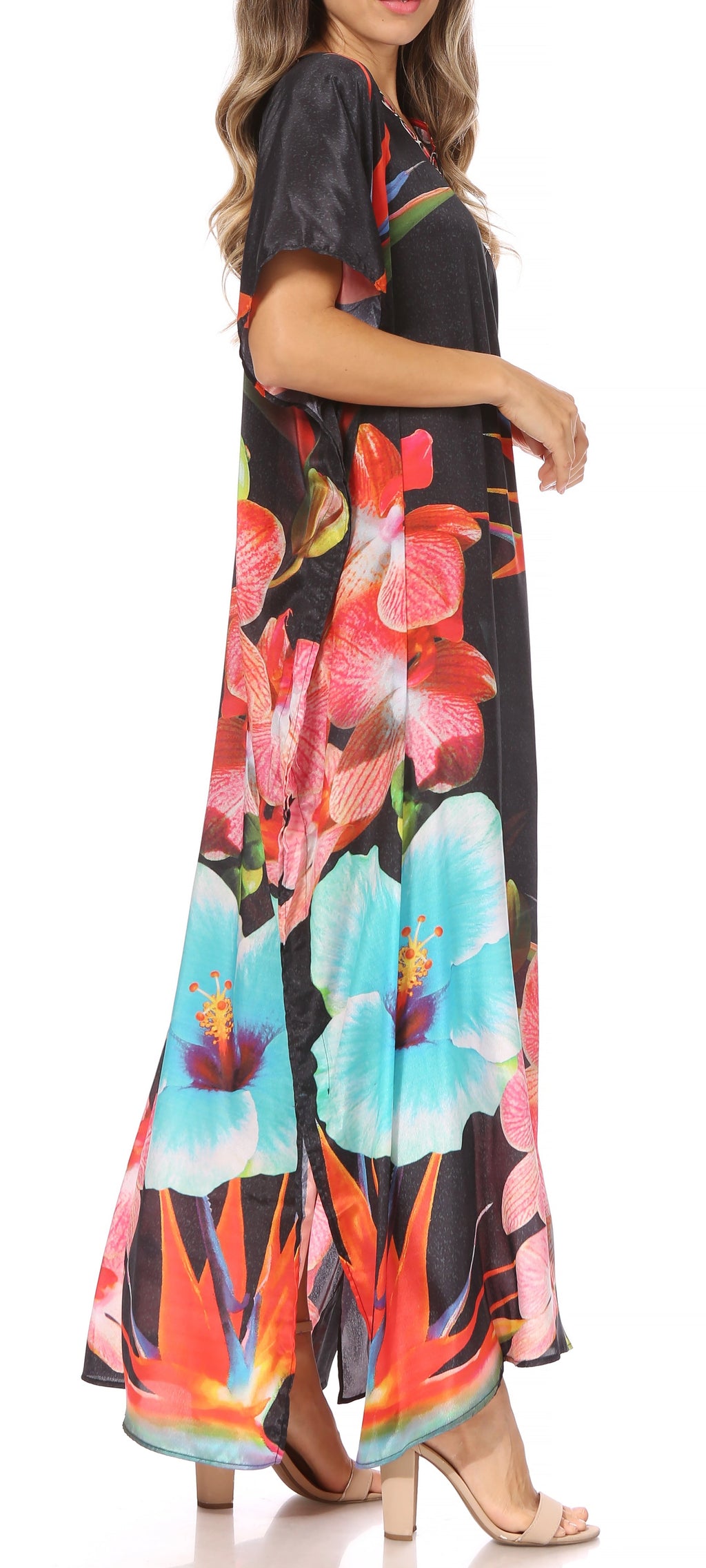Vicky Women's Casual Short Sleeve Petite Beach Maxi Caftan Dress