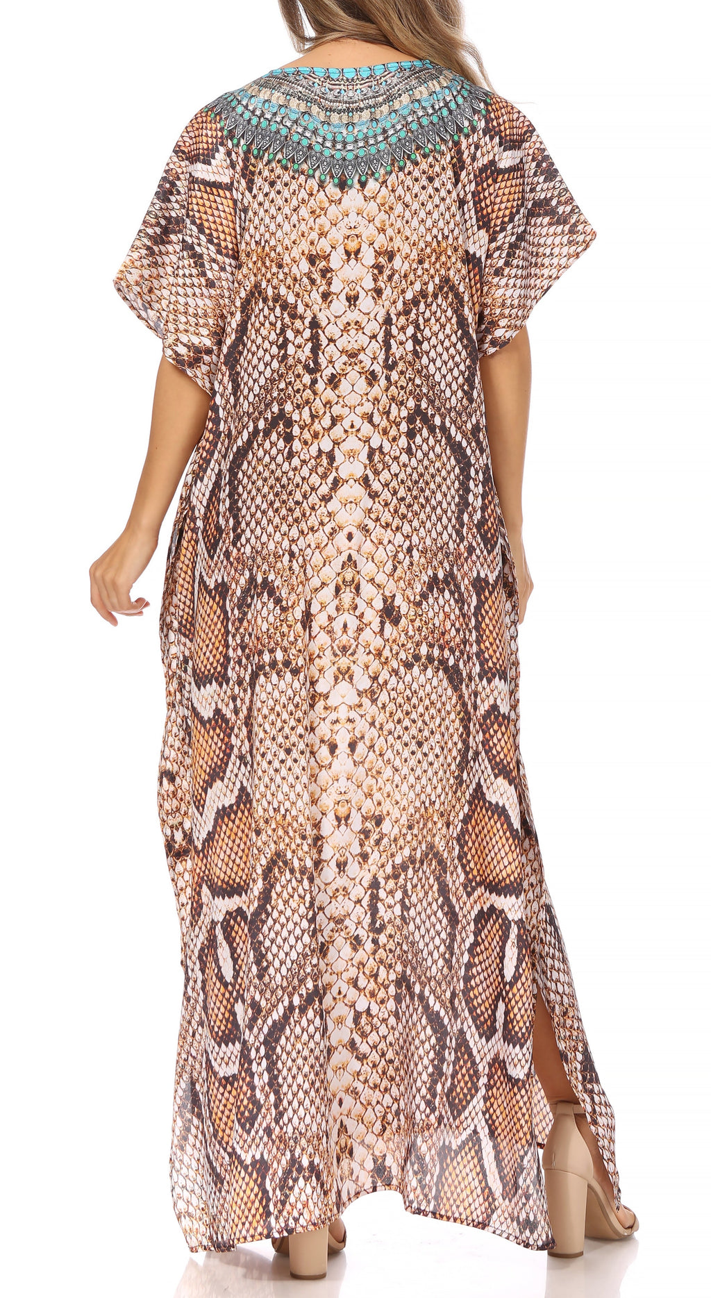 Vicky Women's Casual Short Sleeve Petite Beach Maxi Caftan Dress