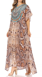 Vicky Women's Casual Short Sleeve Petite Beach Maxi Caftan Dress