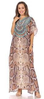 Vicky Women's Casual Short Sleeve Petite Beach Maxi Caftan Dress