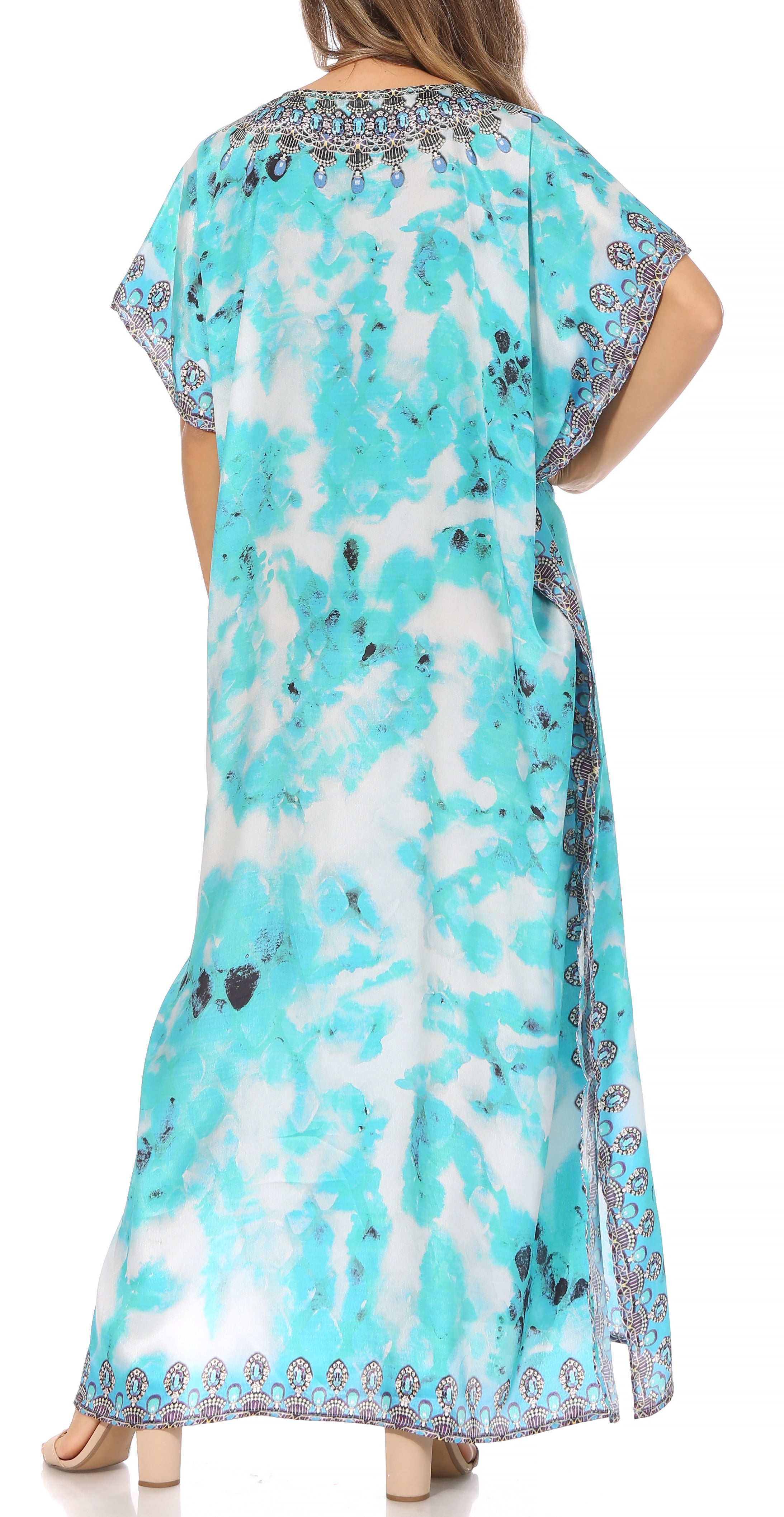 Vicky Women's Casual Short Sleeve Petite Beach Maxi Caftan Dress
