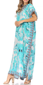 Vicky Women's Casual Short Sleeve Petite Beach Maxi Caftan Dress