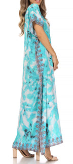 Vicky Women's Casual Short Sleeve Petite Beach Maxi Caftan Dress