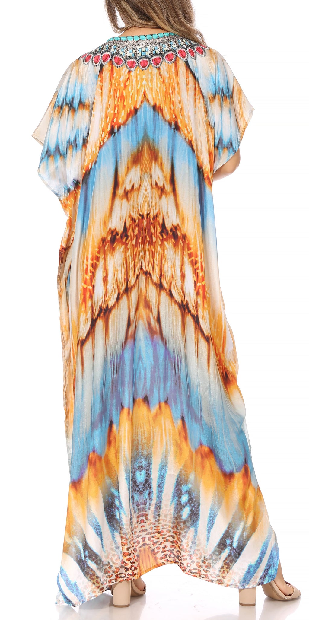 Vicky Women's Casual Short Sleeve Petite Beach Maxi Caftan Dress