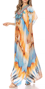 Vicky Women's Casual Short Sleeve Petite Beach Maxi Caftan Dress