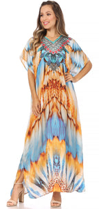 Vicky Women's Casual Short Sleeve Petite Beach Maxi Caftan Dress