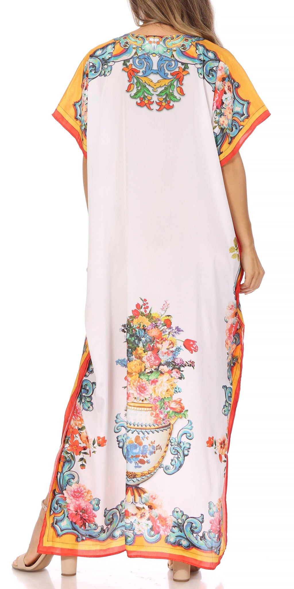 Vicky Women's Casual Short Sleeve Petite Beach Maxi Caftan Dress