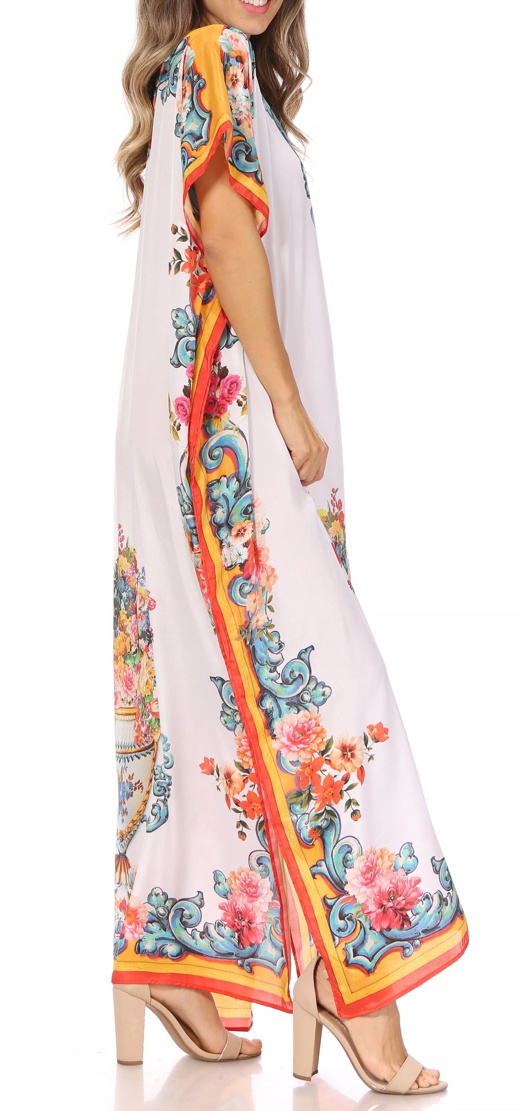 Vicky Women's Casual Short Sleeve Petite Beach Maxi Caftan Dress