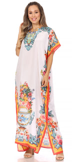 Vicky Women's Casual Short Sleeve Petite Beach Maxi Caftan Dress