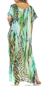 Vicky Women's Casual Short Sleeve Petite Beach Maxi Caftan Dress