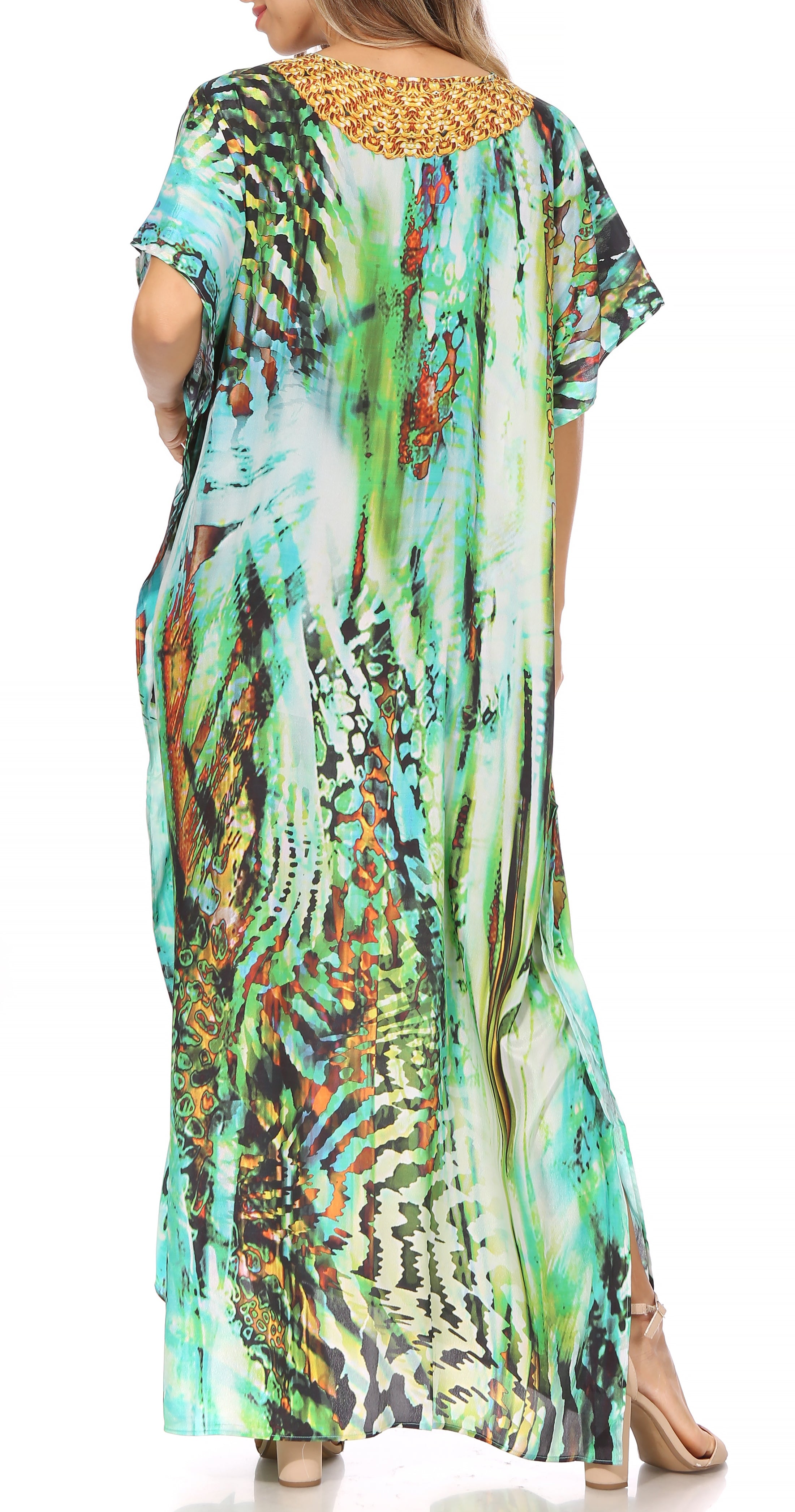 Vicky Women's Casual Short Sleeve Petite Beach Maxi Caftan Dress