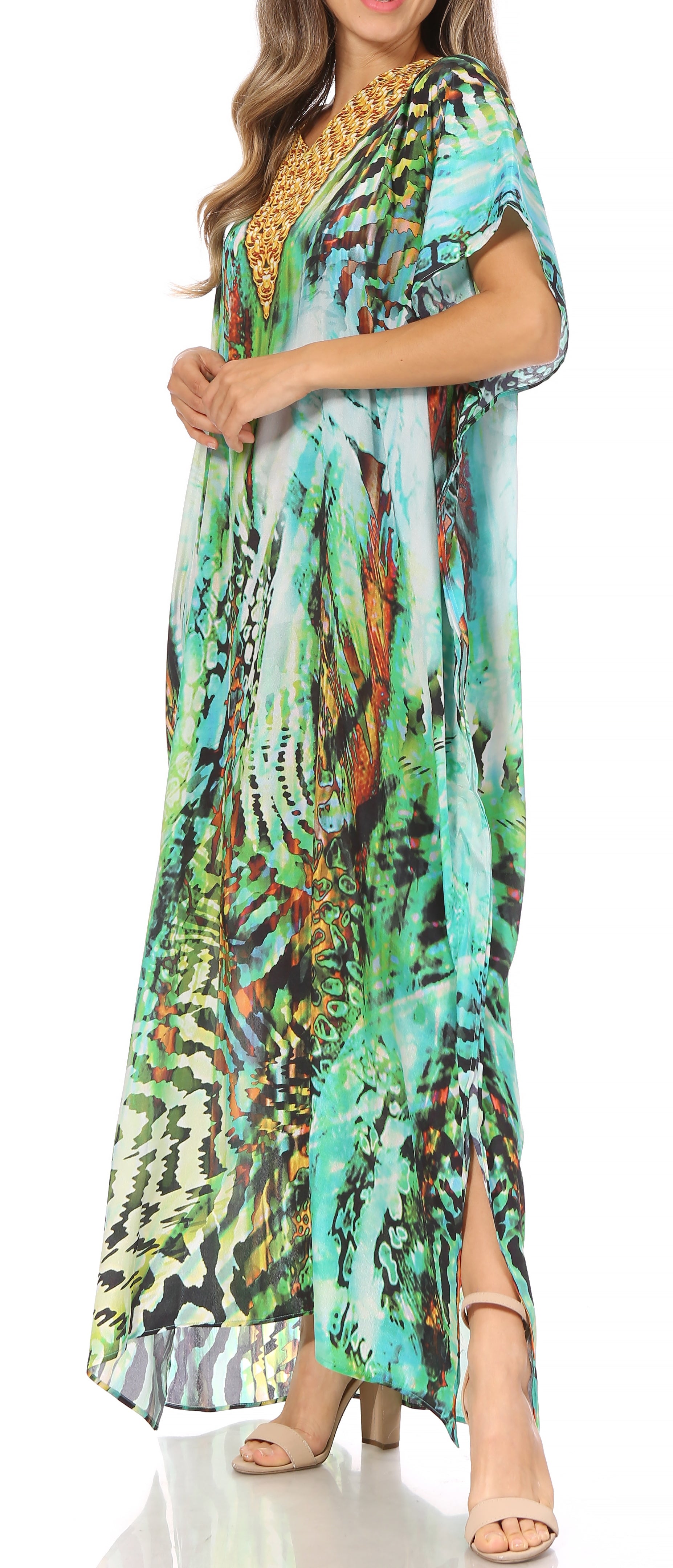 Vicky Women's Casual Short Sleeve Petite Beach Maxi Caftan Dress