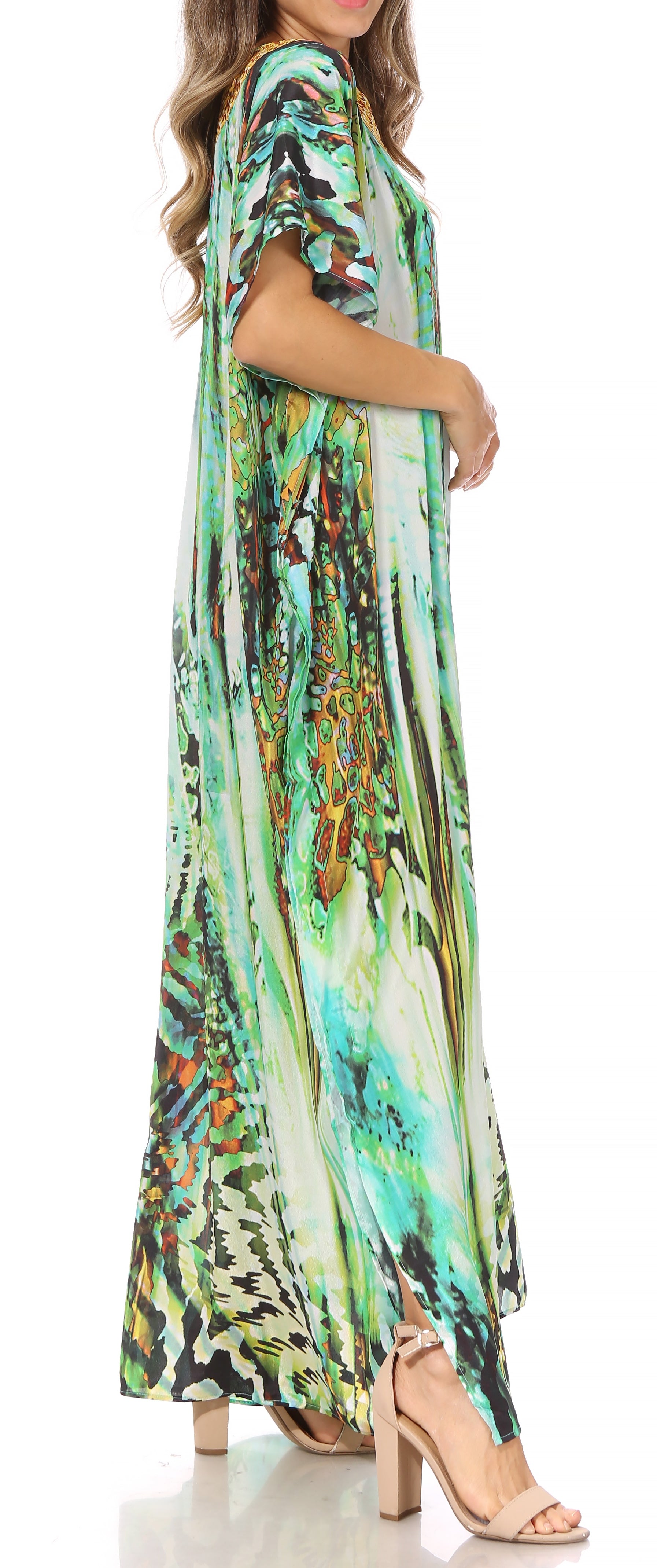 Vicky Women's Casual Short Sleeve Petite Beach Maxi Caftan Dress