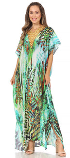 Vicky Women's Casual Short Sleeve Petite Beach Maxi Caftan Dress