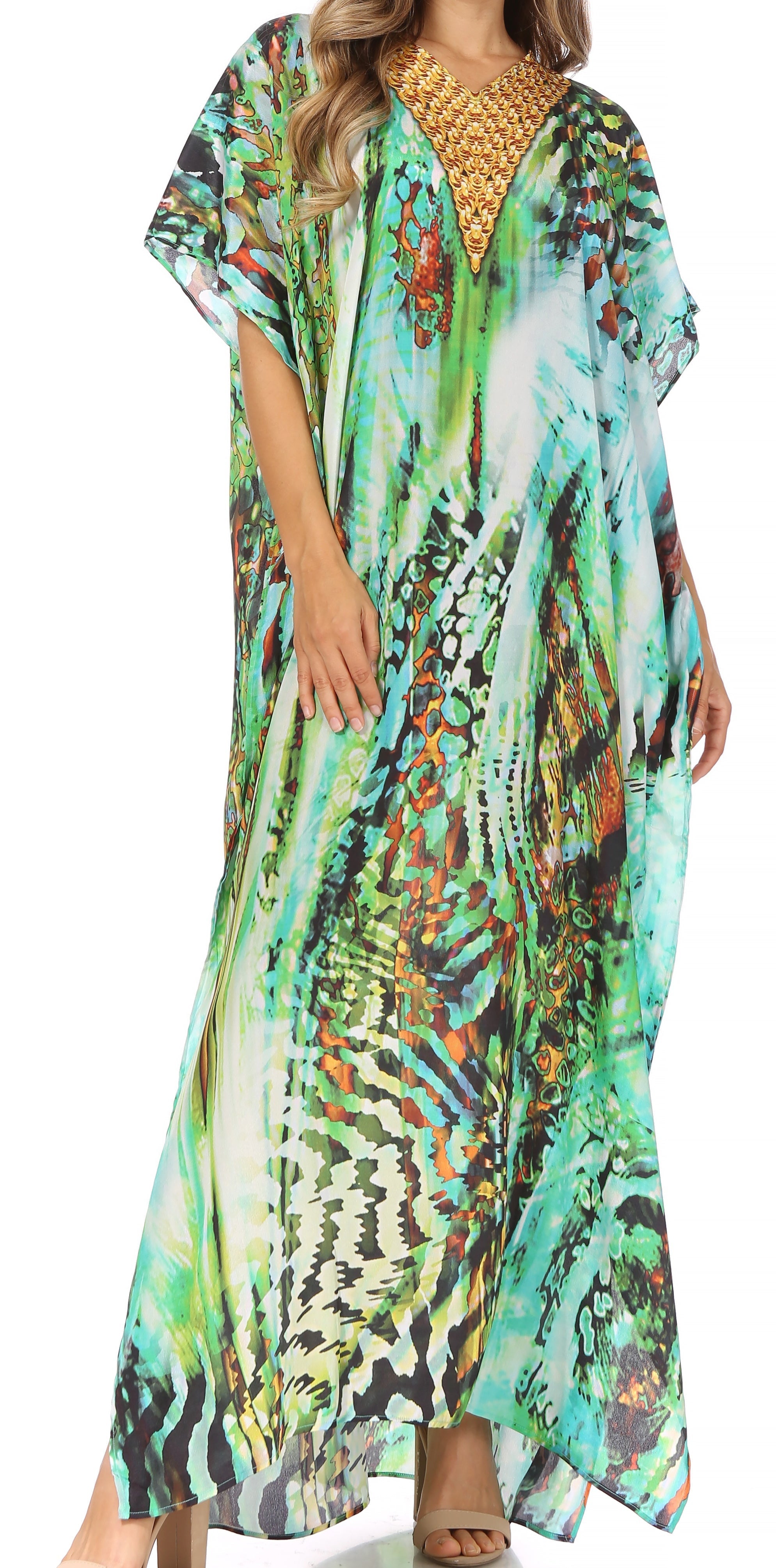 Vicky Women's Casual Short Sleeve Petite Beach Maxi Caftan Dress