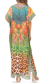 Vicky Women's Casual Short Sleeve Petite Beach Maxi Caftan Dress