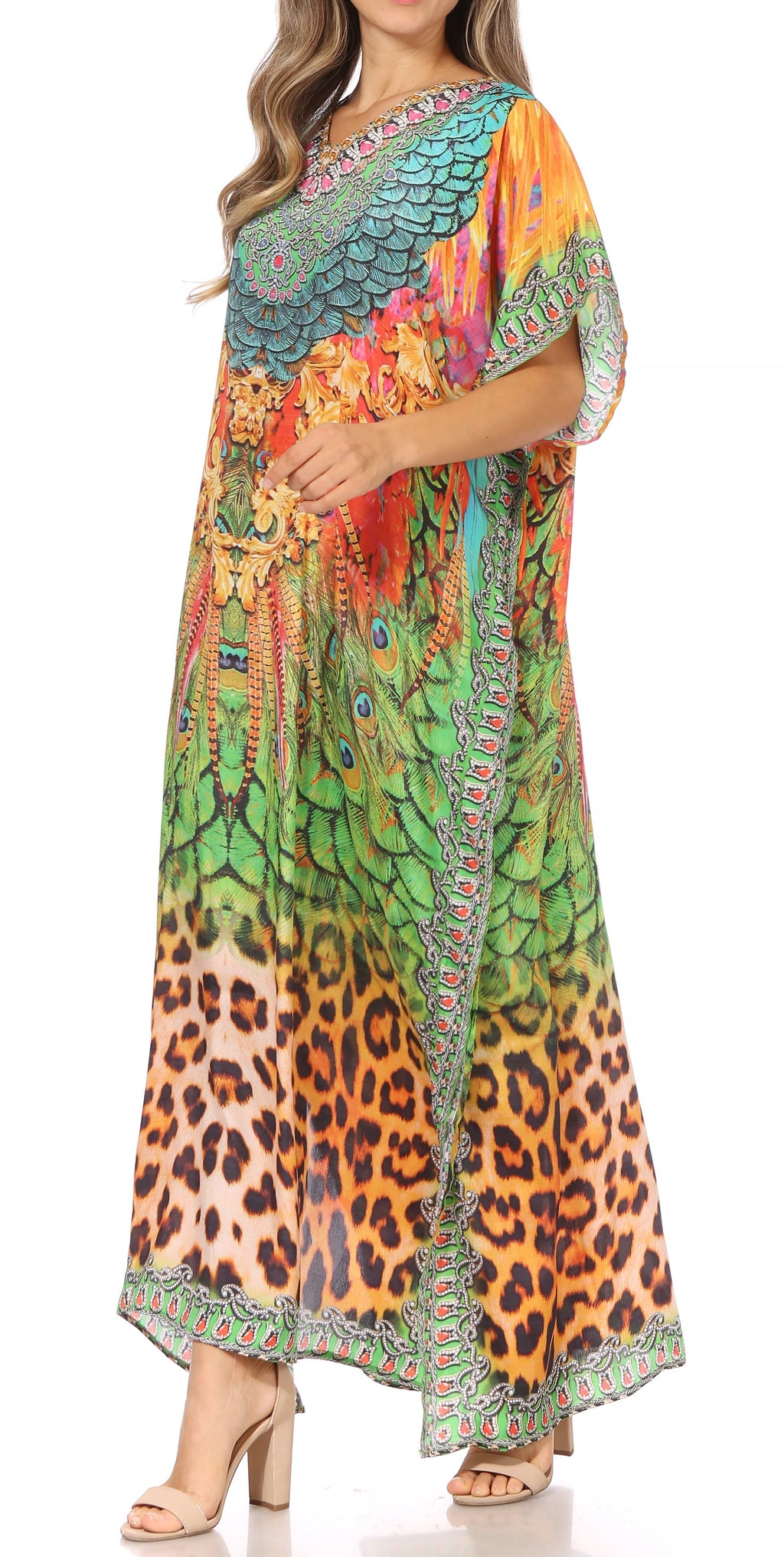 Vicky Women's Casual Short Sleeve Petite Beach Maxi Caftan Dress
