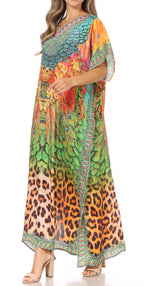 Vicky Women's Casual Short Sleeve Petite Beach Maxi Caftan Dress