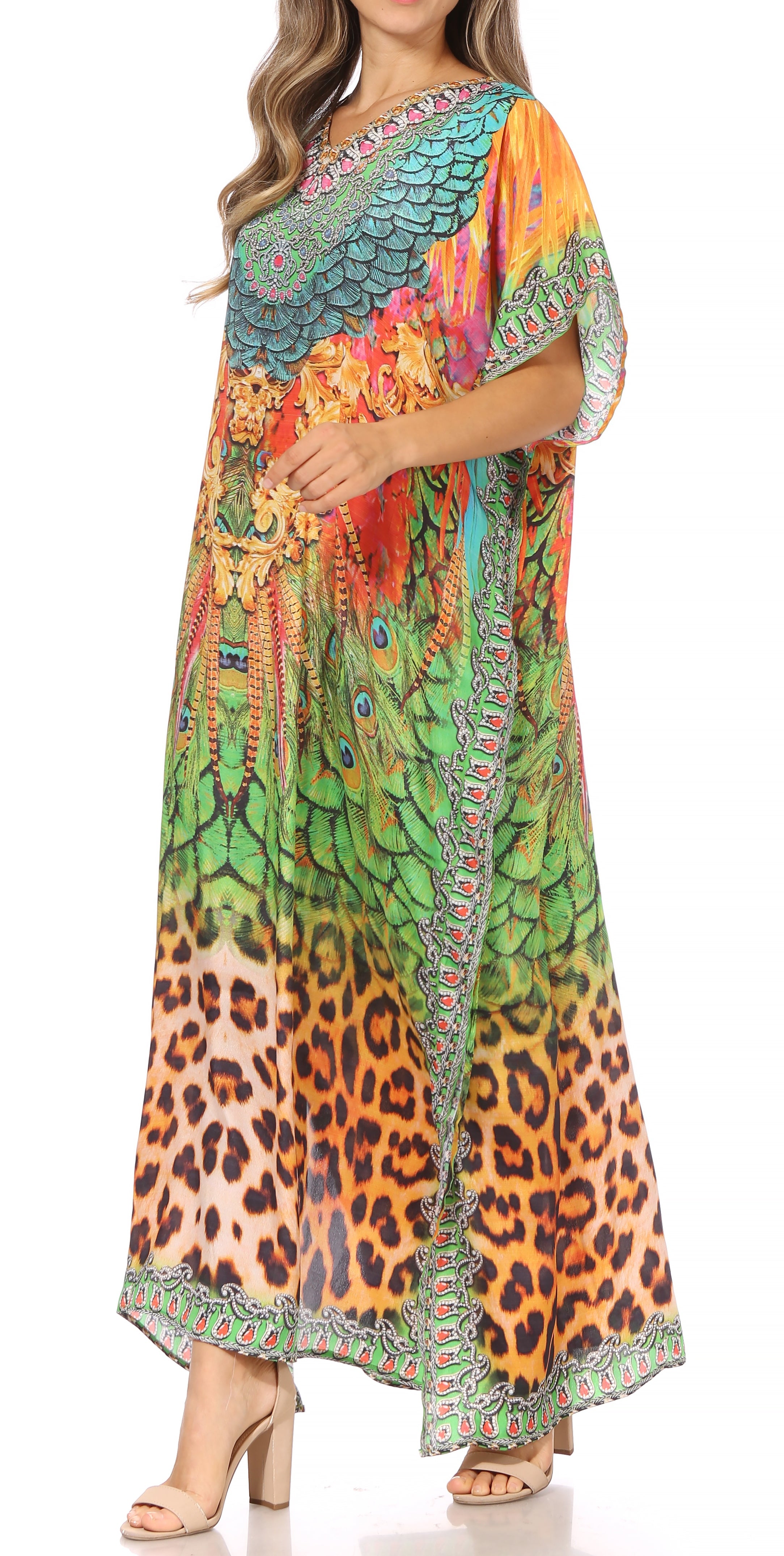 Vicky Women's Casual Short Sleeve Petite Beach Maxi Caftan Dress