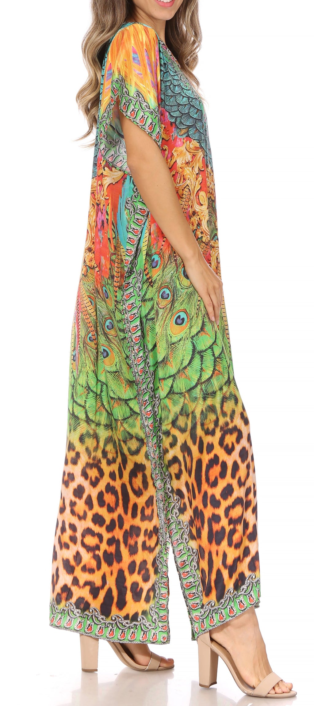 Vicky Women's Casual Short Sleeve Petite Beach Maxi Caftan Dress