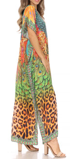 Vicky Women's Casual Short Sleeve Petite Beach Maxi Caftan Dress
