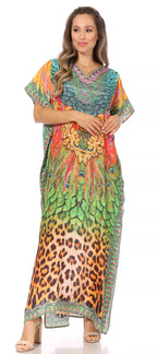Vicky Women's Casual Short Sleeve Petite Beach Maxi Caftan Dress