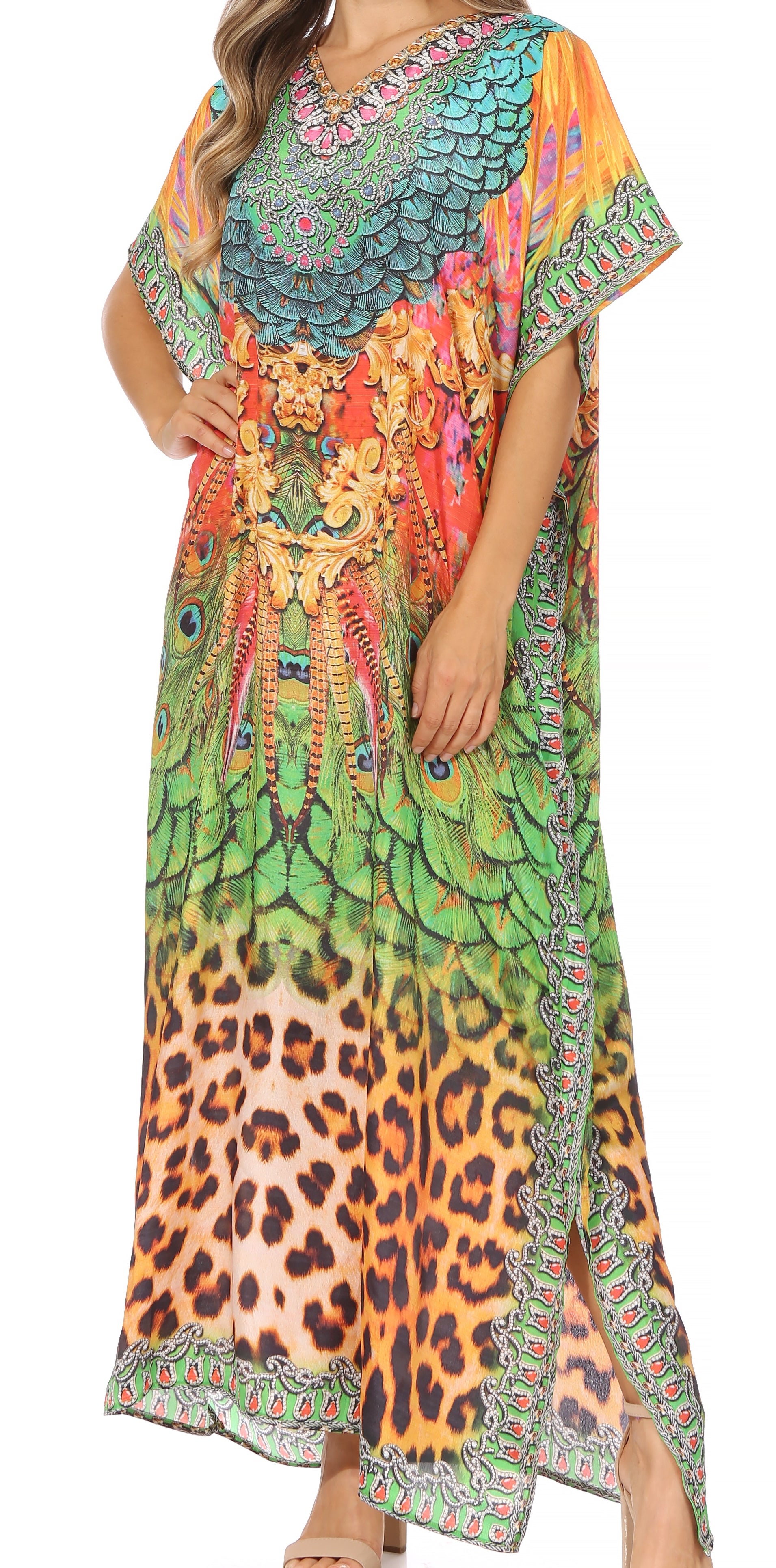 Vicky Women's Casual Short Sleeve Petite Beach Maxi Caftan Dress