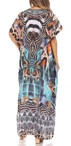 Vicky Women's Casual Short Sleeve Petite Beach Maxi Caftan Dress
