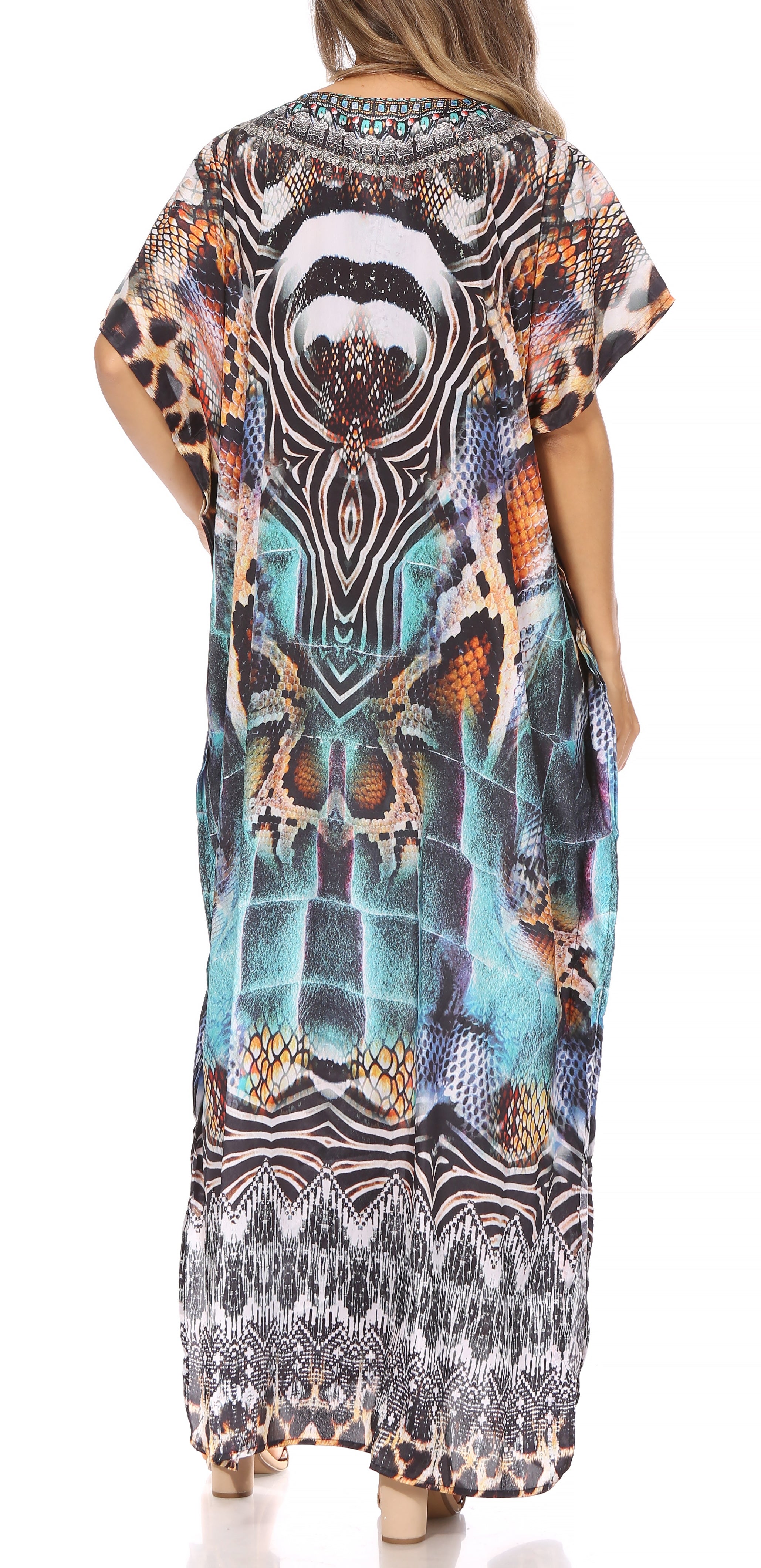 Vicky Women's Casual Short Sleeve Petite Beach Maxi Caftan Dress
