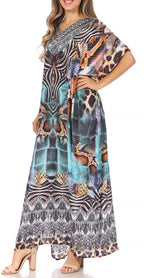 Vicky Women's Casual Short Sleeve Petite Beach Maxi Caftan Dress