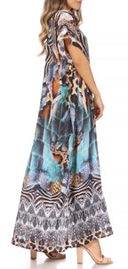Vicky Women's Casual Short Sleeve Petite Beach Maxi Caftan Dress