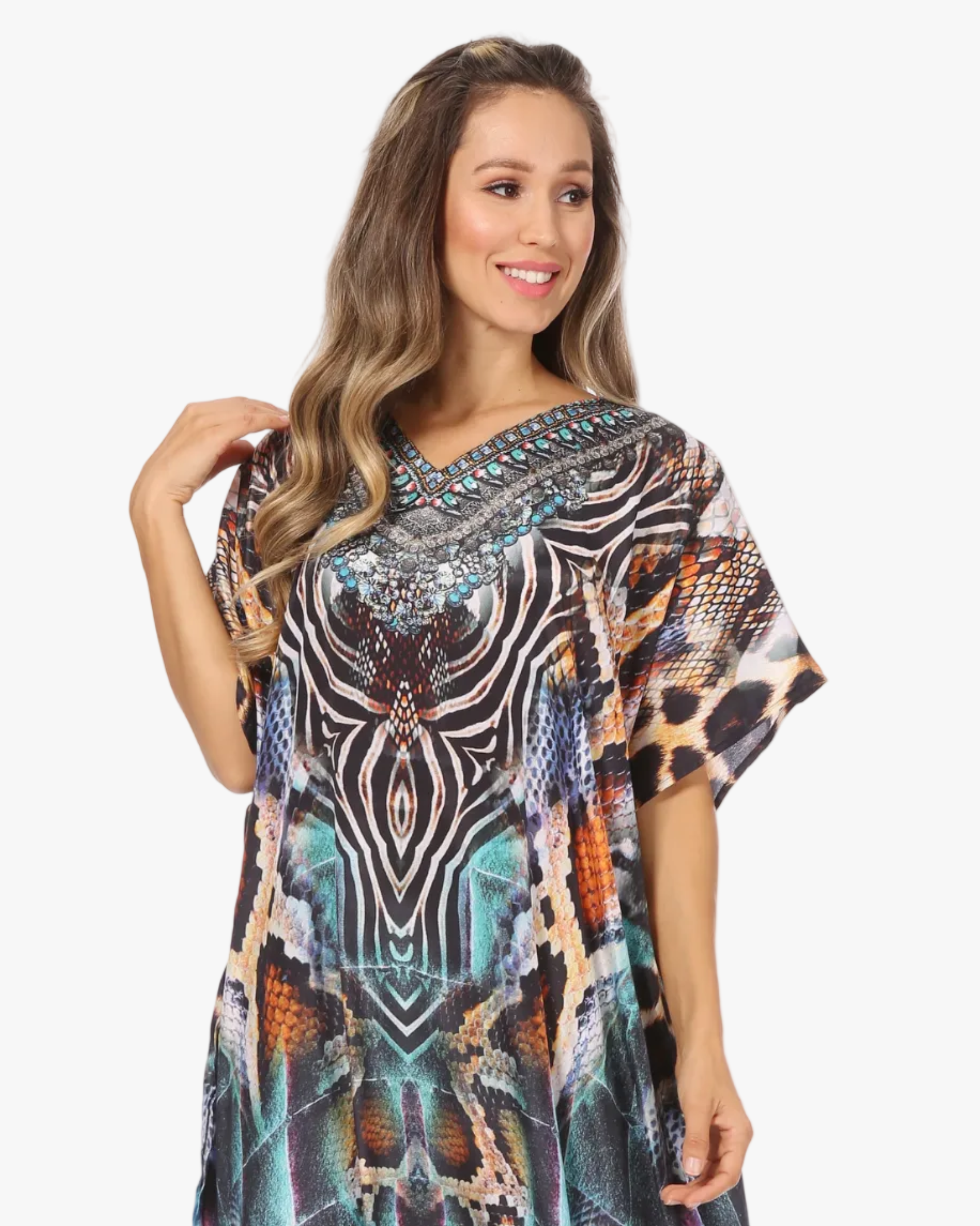 Vicky Women's Casual Short Sleeve Petite Beach Maxi Caftan Dress