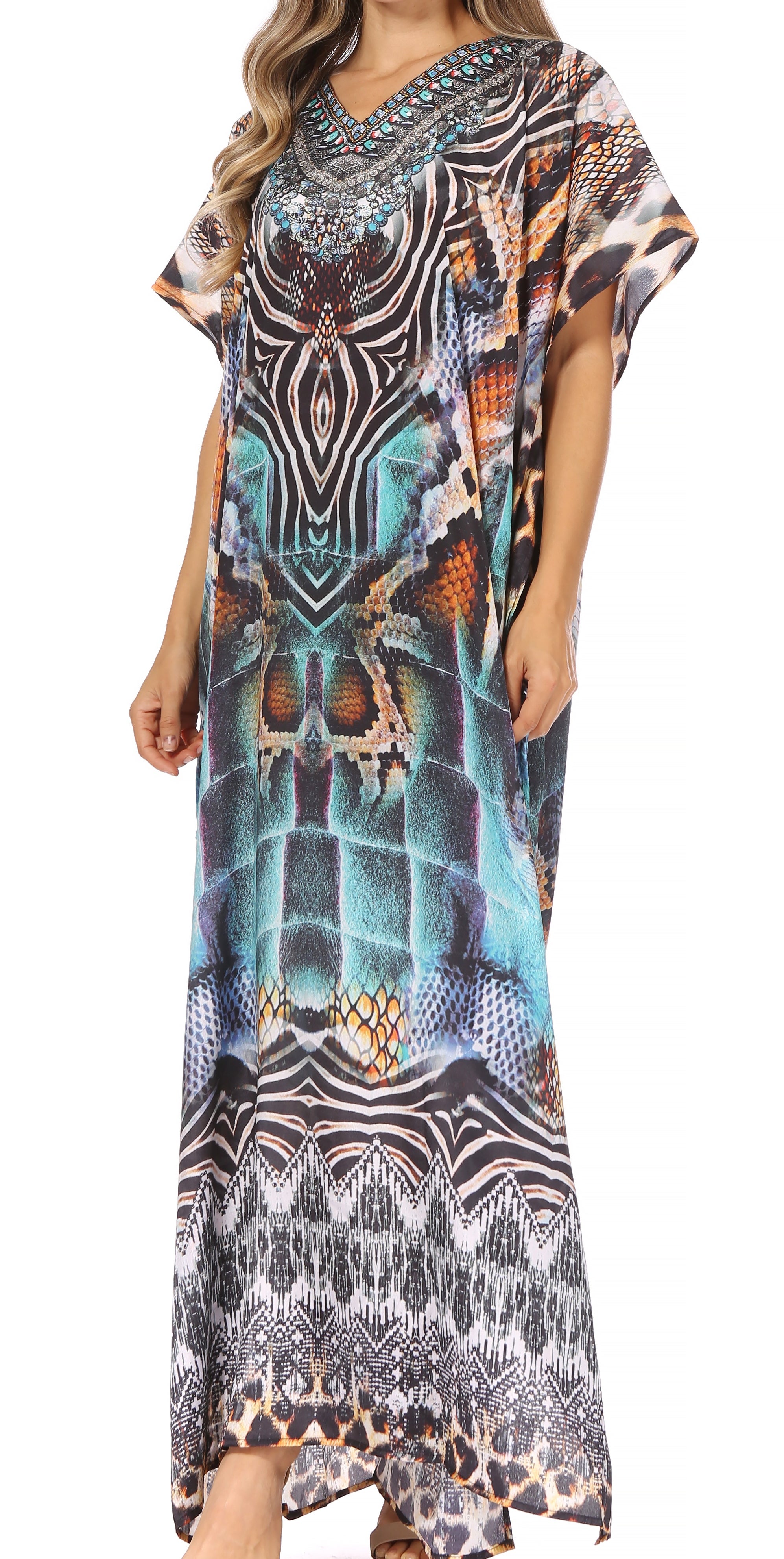 Vicky Women's Casual Short Sleeve Petite Beach Maxi Caftan Dress