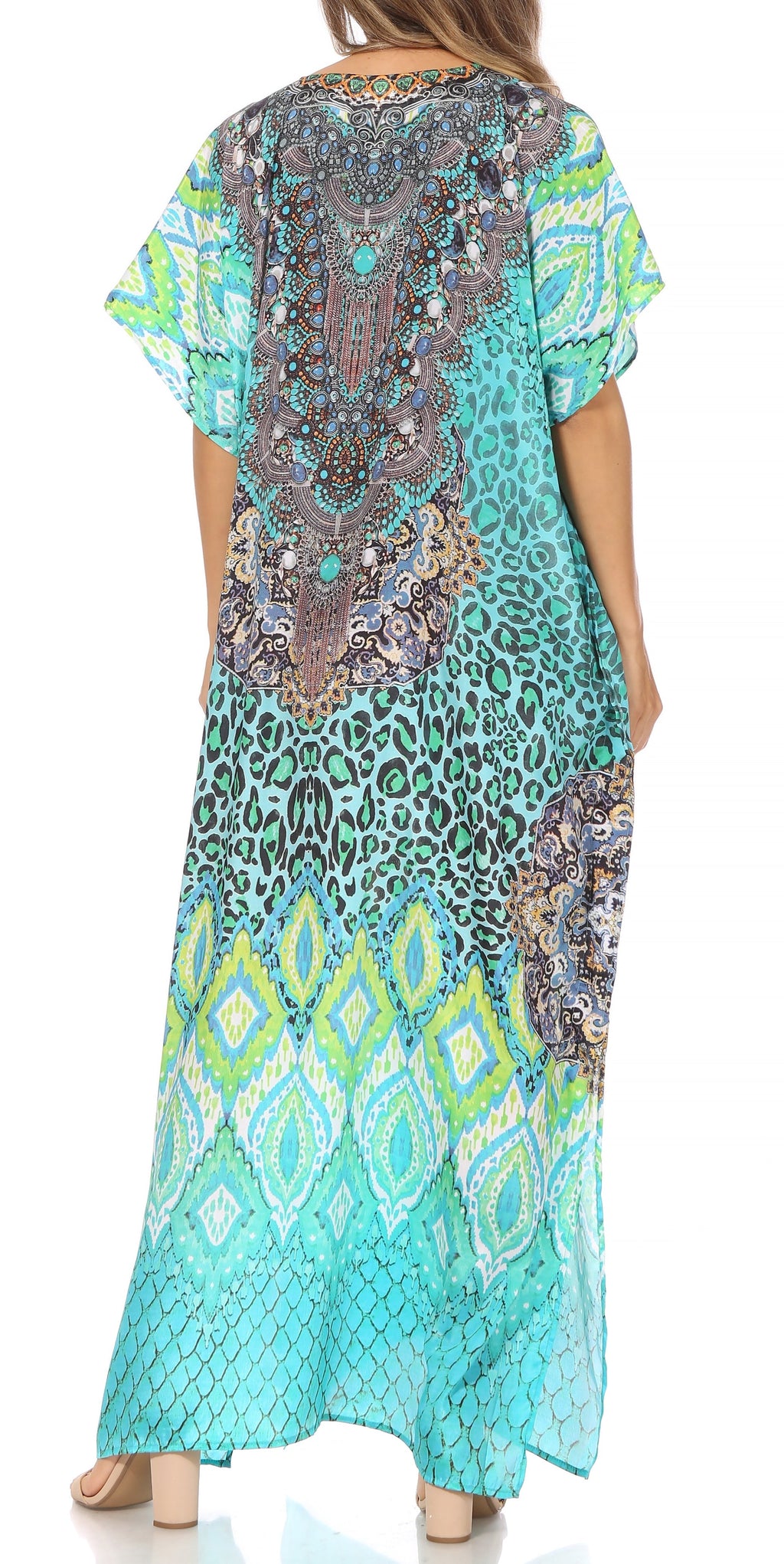 Vicky Women's Casual Short Sleeve Petite Beach Maxi Caftan Dress