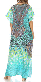 Vicky Women's Casual Short Sleeve Petite Beach Maxi Caftan Dress