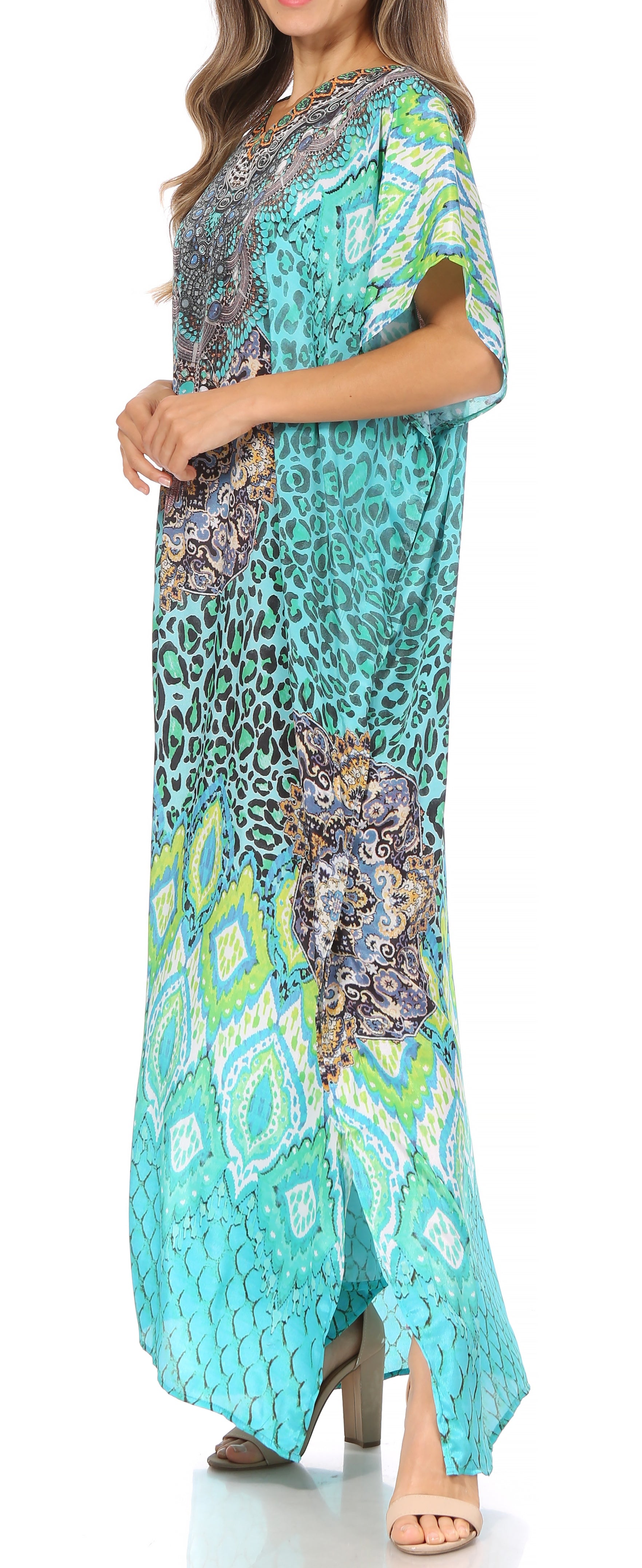 Vicky Women's Casual Short Sleeve Petite Beach Maxi Caftan Dress