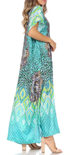 Vicky Women's Casual Short Sleeve Petite Beach Maxi Caftan Dress
