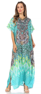 Vicky Women's Casual Short Sleeve Petite Beach Maxi Caftan Dress