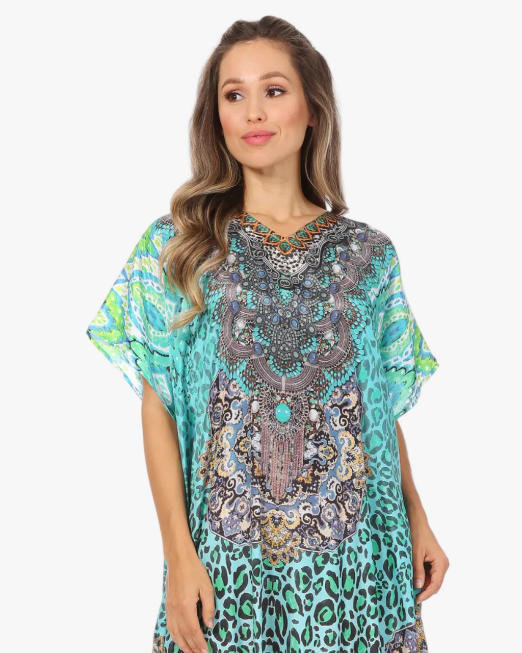 Vicky Women's Casual Short Sleeve Petite Beach Maxi Caftan Dress