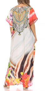 Vicky Women's Casual Short Sleeve Petite Beach Maxi Caftan Dress
