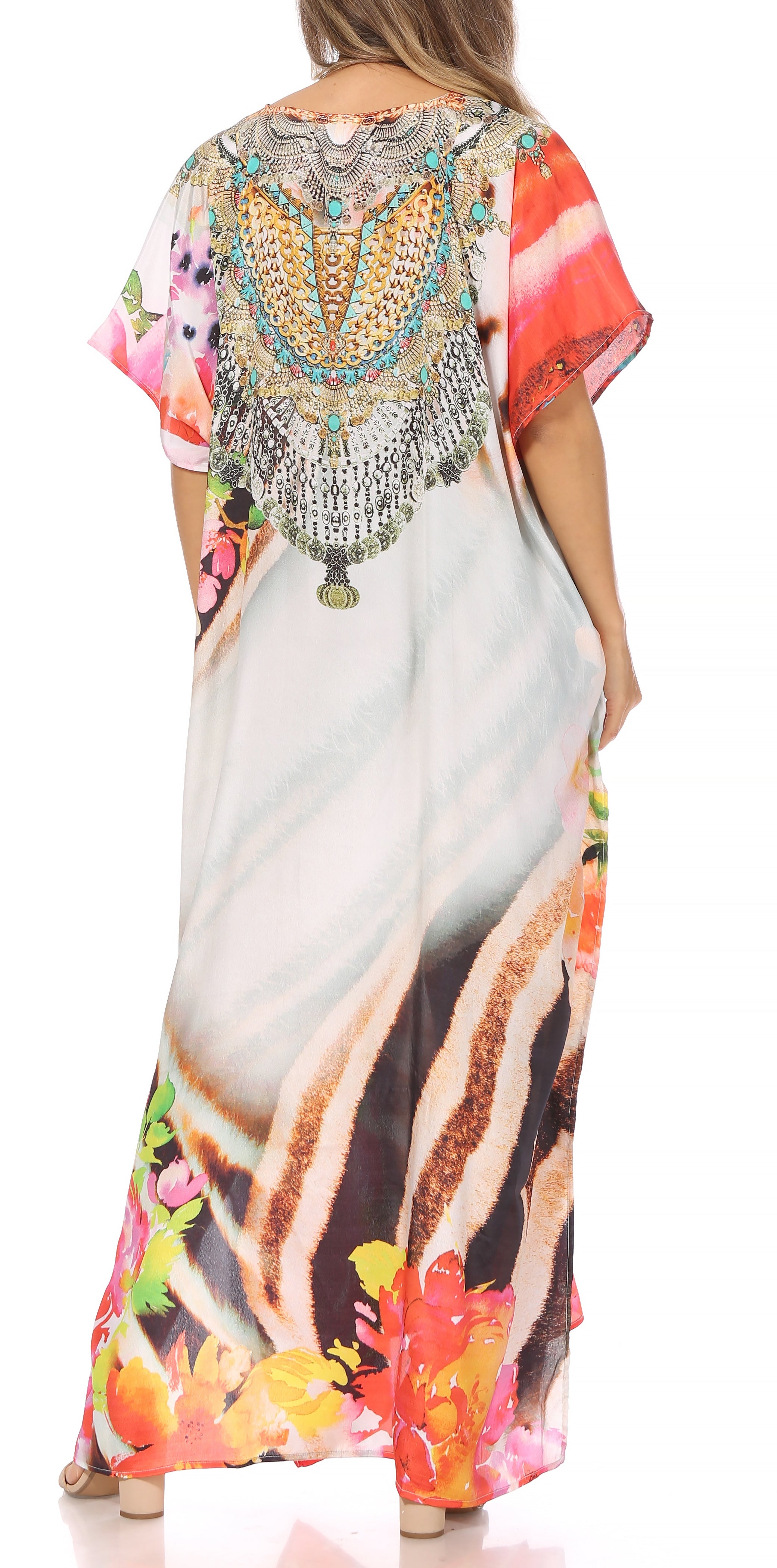 Vicky Women's Casual Short Sleeve Petite Beach Maxi Caftan Dress