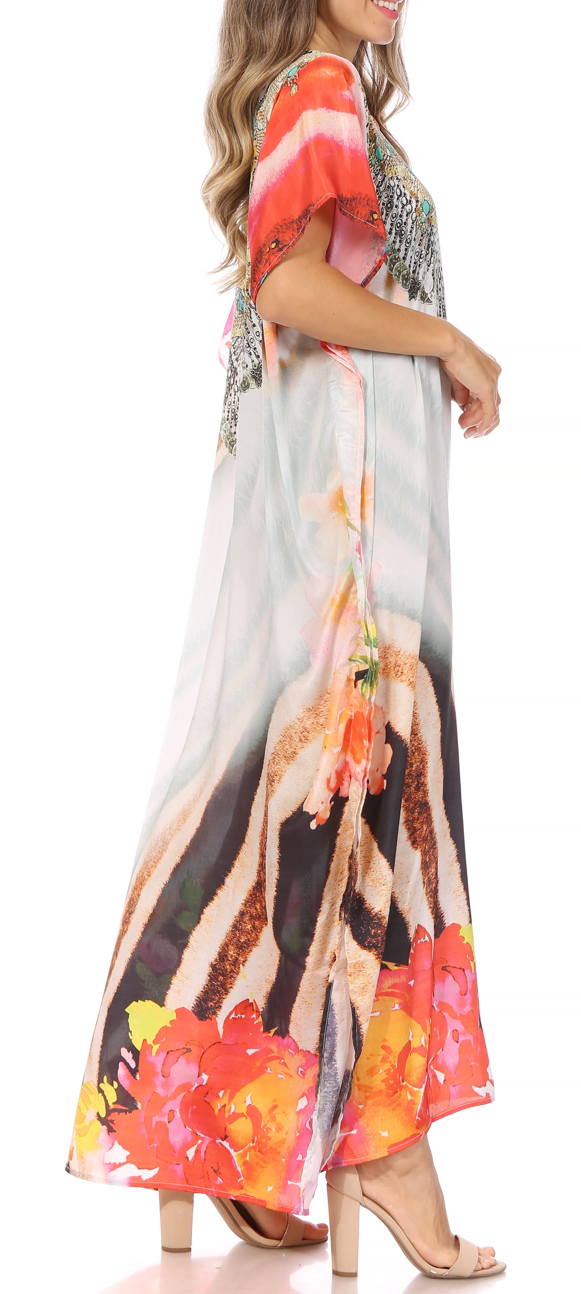 Vicky Women's Casual Short Sleeve Petite Beach Maxi Caftan Dress