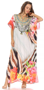 Vicky Women's Casual Short Sleeve Petite Beach Maxi Caftan Dress