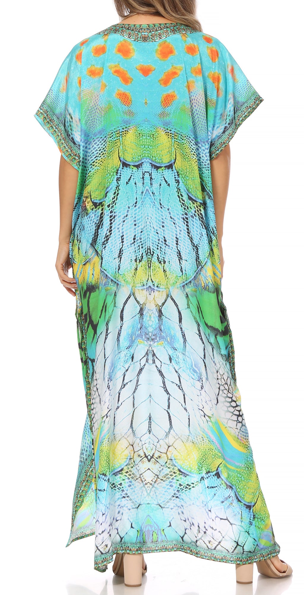 Vicky Women's Casual Short Sleeve Petite Beach Maxi Caftan Dress
